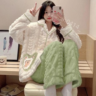 熱銷中🎉FS秋冬加厚白羊羊翻領麥穗絨睡衣女珊瑚絨法蘭絨家居服698