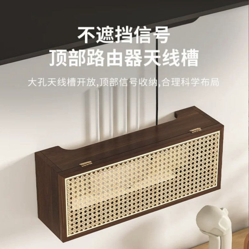 wifi收納架 排插收納 wifi置物架 路由器放置架 中古風藤編wifi無綫路由器收納盒墻上壁掛式電視機頂盒收納置物架