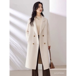 小個子女裝2024毛呢秋冬新款雙麵外套氣質寬鬆中長版長版大衣潮流 韓版 毛呢西裝外套 風衣外套1223 5JBW