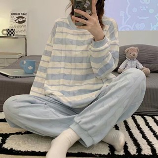 🌸特價🌸【精選】條紋睡衣女款可外穿春秋冬季新款長袖寬松2025寬松大碼家居服套裝