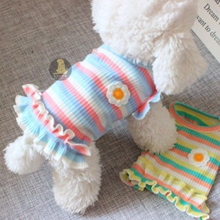 🐶寵幸優品 ins狗狗貓咪衣服薄款純棉清爽寵物幼犬夏裝泰迪比熊條紋恤連衣裙 狗狗衣服 貓咪衣服 泰迪熊可愛衣服 四季通