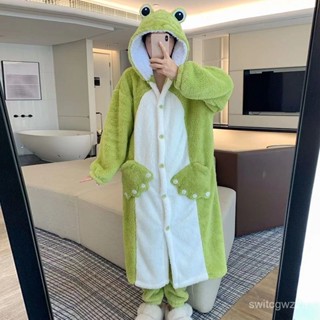 挑戰最低價🏆青蛙睡衣睡袍加厚冬季情侶款可愛卡通毛絨茄子浴衣雪人家居服套裝 OWPF
