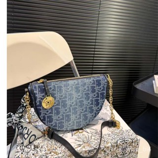 品牌複製品 品牌復刻品 品牌複製#d 21*14CM牛仔印花半圓形腋下包經典時尚女士鏈條單肩包斜挎包 折疊盒精品側揹包男