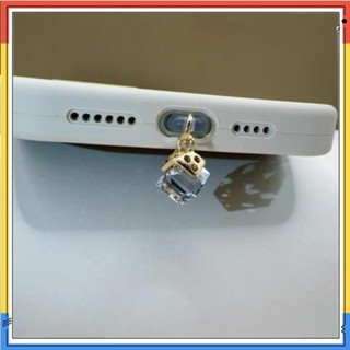 手機防塵塞.時尚新款方塊水晶手機防塵塞吊墜充電塞掛件type-c蘋果華為安卓