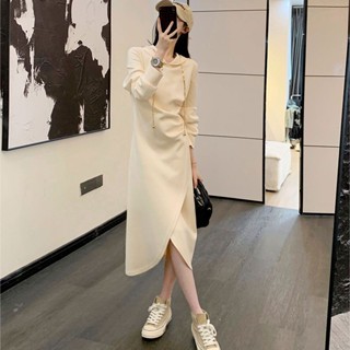 臺灣出貨★連身洋裝 韓版時尚洋氣連帽大學T裙女秋季新款寬鬆減齡休閒中長款過膝洋裝連身洋裝 細肩帶洋裝 韓系衣服 西裝洋