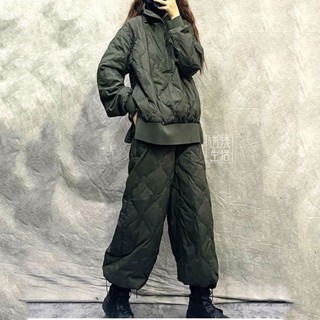 365Days-秋冬新款夾棉外套女風衣棉服中長款加厚寬鬆大碼全套休閒二件套