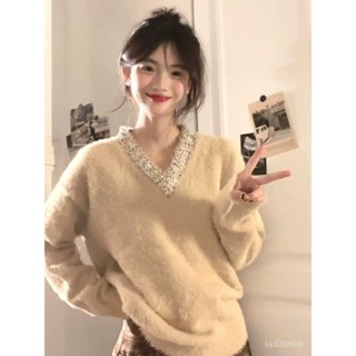 QBSG 免運 秋冬上衣 過年穿搭 韓係高級感韆金風奶fufuv領毛衣女春秋季軟糯套頭水貂絨針織上衣