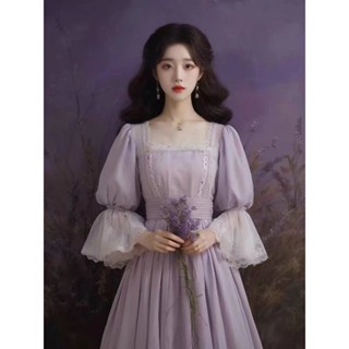 【免運】法式氣質洋裝高階方領2024新在逃公主古著vintage多巴胺仙女裙