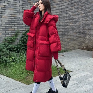 ✨實拍+免運✨保暖外套 羽絨服 加厚保暖外套 2024冬季新款時尚洋氣百搭長款保暖連帽鴨絨外套女韓版冬天 保暖外套女