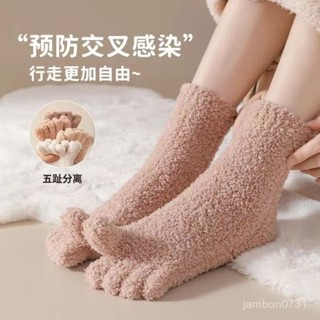 【慶楓生活館】五指襪子女冬季加厚珊瑚絨保暖男士居家地闆襪睡覺穿的毛絨中筒襪