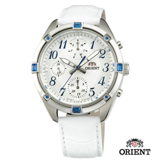 ORIENT 東方錶 SPORTY DESIGN系列 運動三眼計時女錶 皮帶款 白色 FUY04006W