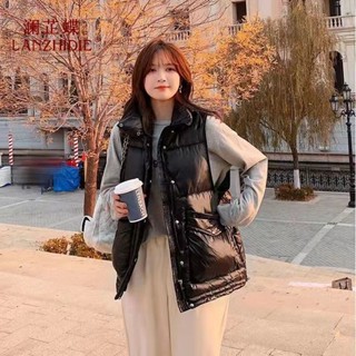 羽絨背心 馬甲背心 保暖背心 防風背心 羽絨外套 外搭背心 女生背心 【80-200斤】亮麵羽絨棉馬甲女外套坎肩免洗秋冬