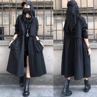 【免運】歐貨黑色氣質時尚立領風衣女秋季新款歐洲站寬鬆顯瘦大碼時尚百搭大口袋長款外套韓版潮ins