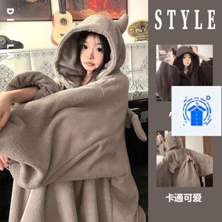 【老闆推薦】大尺碼100公斤可穿小惡魔連帽加厚珊瑚絨睡衣女冬季超大睡袍情侶家居服冬衛衣新款潮