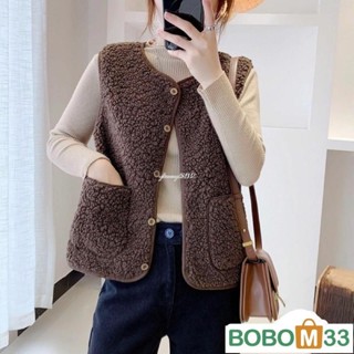 BOM33❤外穿羔羊毛馬甲女士秋冬短版韓版大尺碼羔羊毛絨百搭休閒潮馬夾[BM001]無袖外穿羔羊絨背心外套女大尺碼上衣