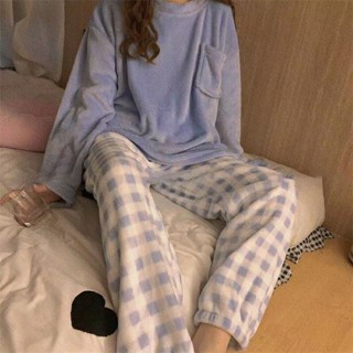see 保暖睡衣 加絨睡衣 居家服 長袖睡衣 珊瑚絨睡衣女套裝冬季保暖甜美家居服新款ins法蘭絨加絨加厚外穿