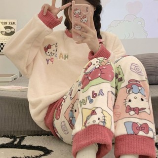 🌸臺灣限價免運🌸鹿鹿 ins睡衣女冬法蘭絨加絨保暖秋冬季學生可愛卡通長袖珊瑚絨家居服
