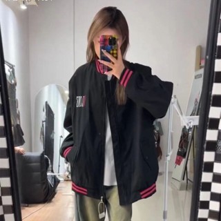 see 棒球服外套 oversize外套 春秋外套 2024早秋新款美式拼接純色字母印花棒球服女寬松休閑長袖外套女