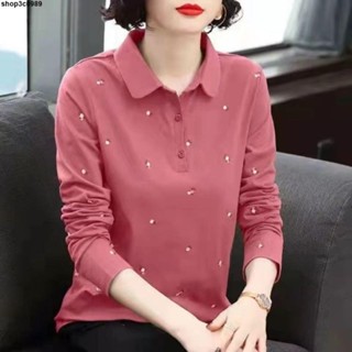 【襯衫】中年襯衫 長袖上衣春秋款時尚POLO衫氣質減齡女士t恤長袖年輕媽媽裝翻領打底衫上衣