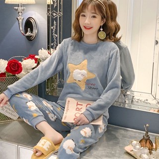 【Seeryn】流行睡衣居家服 睡衣 女生睡衣 睡衣套裝 秋冬季法蘭絨睡衣女長袖保暖套裝女士可愛卡通加厚珊瑚絨睡衣女冬