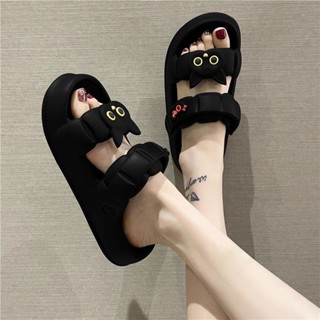 拖鞋🔥涼鞋女ins潮時尚外穿夏季卡通可愛貓咪踩屎感厚底兩穿沙灘涼拖鞋