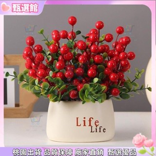 ✨仿真植物 模擬紅果髮財life裝飾平安喜樂喬遷大吉喜慶花藝新年仿真花 尤加利紅果 塑膠花盆模擬