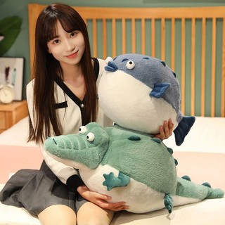 限時特惠✨醜萌可愛圓滾滾鱷魚玩偶 鱷魚公仔 卡通動物抱枕 河豚公仔 毛絨玩具 睡覺娃娃 生日禮物 搞怪禮物 交換禮物