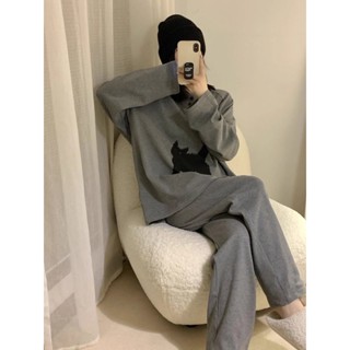 Meet.You.ins長袖少女睡衣女款春秋季2024新款韓版大碼圓領衛衣家居服套裝