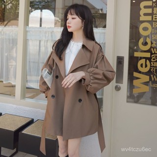 【VV】 咖色短款風衣外套女寬鬆2025春秋裝新款韓版ins小個子燈籠袖大衣