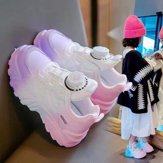 💕洋洋兒童店💕 兒童運動鞋 女童運動鞋 女童運動鞋 秋冬新款兒童皮麵防水休閒鞋中大童小學生旋轉紐扣 女童球鞋 女童老爹鞋