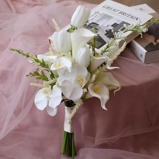 漂亮新娘捧花 仿真花手感鬱金香馬蹄蓮新娘手捧花結婚婚禮領證攝影拍照 登記結婚花束 永生花 求婚花【琳黛】