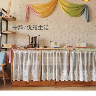 【臺灣新店福利價統編】✔短簾門簾✔ 咖啡簾廚房蕾絲短簾美式 裝飾 紗簾 半簾 窗簾櫃子免打孔式魔術貼遮擋