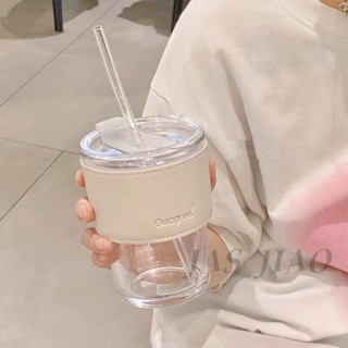 JASJIAOins竹節玻璃杯 奶油風玻璃杯 隨行杯 咖啡杯 拿鐵杯 早餐杯 水杯 水壺 茶杯 冰霸杯 杯子