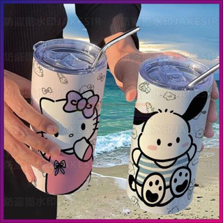 🌸滿額免運🌸水杯 杯子 咖啡杯 吸管杯 帕恰狗凱蒂貓卡通咖啡網紅高顏值不鏽鋼保溫杯辦公室吸管隨行水杯