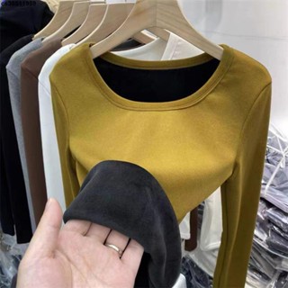 冬季加絨打底衫🏆 冬季保暖內衣女加絨加厚大碼胖MM內搭修身打底衫圓領長袖T恤上衣