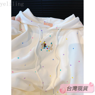 Twiggie❥女生衣服長袖t恤韓版上衣長袖oversize冬裝彩色波點刺繡卡通減齡連帽衛衣女早秋季薄款新