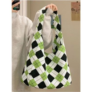 KEKE潮流店(鞋服包)🌸高階感棊盤格帆布包包女新款潮大容量時尚百搭手提單肩上課託特包