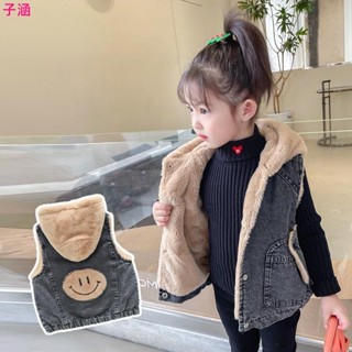 🍓兒童套裝🍓新品 熱賣兒童牛仔馬甲冬季加厚刷毛韓版女童秋冬背心兒童洋氣外穿連帽無袖