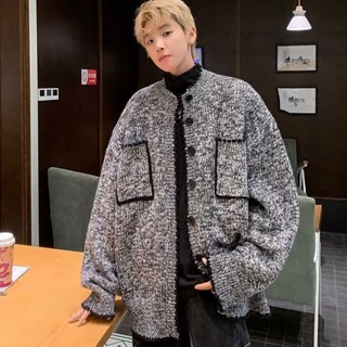 韓版小香風毛衣外套男慵懶潮流工裝寬鬆秋冬新款高階感謝謝針織開衫外套 毛衣 外套男（JC875）【壹號站】