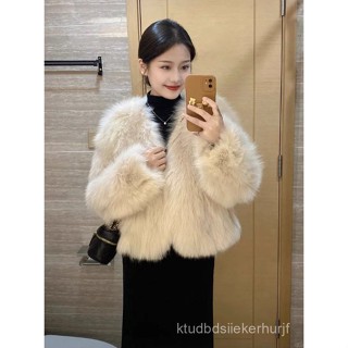 臺灣出貨 免運 派剋服外套女 秋冬外套 2024皮草外套女環保狐狸毛V領氣質溫柔顯瘦貂毛洋氣毛毛上衣 R4ZN