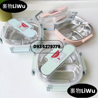 （寶藏好物）ins風不鏽鋼三格飯盒 304不鏽鋼抗菌飯盒 分格韓系便當盒 學生午餐盒 雙層保溫飯盒 可微波爐飯盒 三格飯