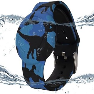 防水 兒童手環,適用於 Apple Air Tag 矽膠 AirTag 支架 GPS 追蹤器保護套,安全防丟保護(藍色)