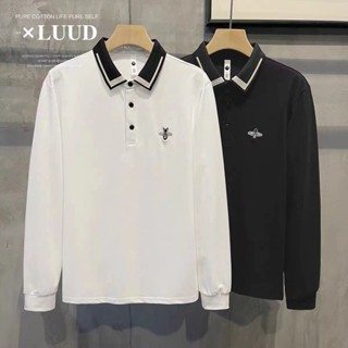 大碼長袖翻領男士POLO衫立領帥氣刺繡撞色領時尚長袖T恤衫長袖polo衫 翻領上衣 翻領長袖衫 長袖T恤 長袖上衣男