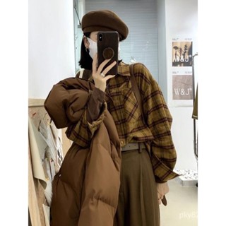 【Do·To】襯衣女 磨毛襯衣 港風格子襯衫 小眾設計襯衫秋季女款複古上衣寬鬆襯衣加厚長袖 疊穿襯衣外套