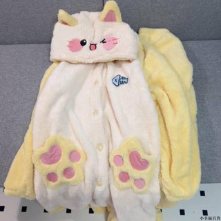 【桃園新品】棉花糖貓咪珊瑚絨睡衣女冬季加絨加厚套裝可愛保暖連帽睡袍家居服 睡袍 居家服 保暖睡衣