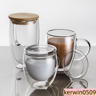「雙層杯」 雙層 玻璃杯 透明耐熱茶杯帶蓋加厚簡約咖啡牛奶杯創意水杯家用批發