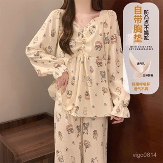 🌈臺灣發貨🥳日係可愛卡通睡衣女春秋季HelloKitty長袖長褲家 可外穿 自帶胸墊睡衣套裝 居家套裝睡衣 可愛睡衣