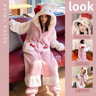 秋冬上新👧HelloKitty貓珊瑚絨睡衣女冬季加絨加厚保暖法蘭絨長款秋冬款睡袍