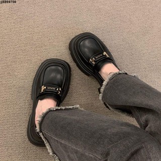 樂福鞋👍 英倫風小皮鞋子女2024新款春秋鬆糕厚底增高黑色一腳蹬懶人樂福鞋