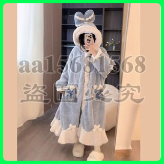 睡衣女 秋冬 加厚 草莓 冬天睡袍 高顔值ins風 冬款連帽一體 年輕中長款 情侶睡衣 加厚保暖 長款睡袍 可愛卡通